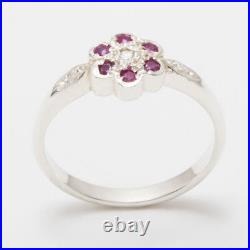 925 Sterling Silver Cubic Zirconia & Ruby Womens Cluster Ring Sizes J to Z