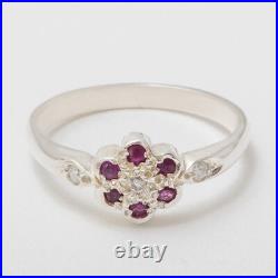 925 Sterling Silver Cubic Zirconia & Ruby Womens Cluster Ring Sizes J to Z