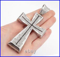 925 Sterling Silver Cubic Zirconia & Sapphire Religious Cross Pendant PT3133