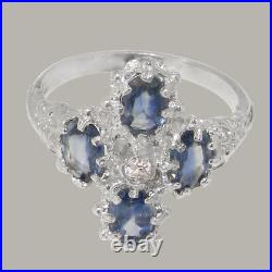 925 Sterling Silver Cubic Zirconia & Sapphire Womens Cluster Ring Sizes J to Z