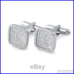 925 Sterling Silver Cubic Zirconia Square Mens Cufflinks
