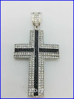 925 Sterling Silver Cubic Zirconia Stones Rhodium Finished Large Cross Men's C