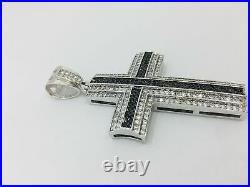 925 Sterling Silver Cubic Zirconia Stones Rhodium Finished Large Cross Men's C
