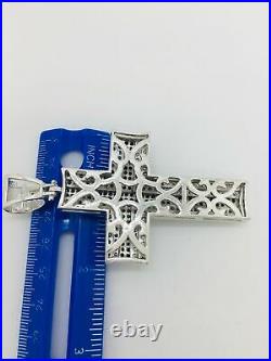 925 Sterling Silver Cubic Zirconia Stones Rhodium Finished Large Cross Men's C