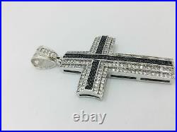 925 Sterling Silver Cubic Zirconia Stones Rhodium Finished Large Cross Men's C