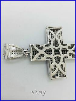 925 Sterling Silver Cubic Zirconia Stones Rhodium Finished Large Cross Men's C