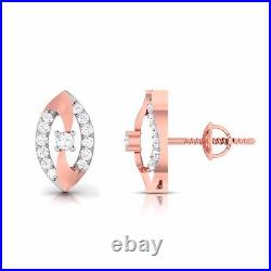 925 Sterling Silver Cubic Zirconia Stud Earrings Marquise Rose Gold Screw Back
