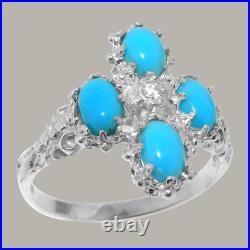 925 Sterling Silver Cubic Zirconia & Turquoise Womens Cluster Ring