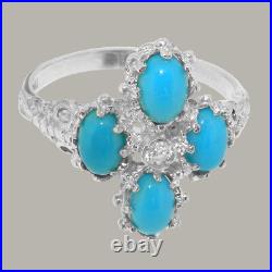 925 Sterling Silver Cubic Zirconia & Turquoise Womens Cluster Ring