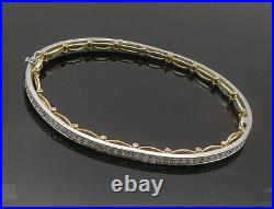 925 Sterling Silver Cubic Zirconia Two Tone Oval Bangle Bracelet BT6423