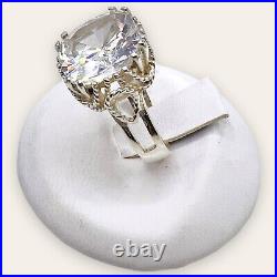 925 Sterling Silver Faceted stone Cushion shape Large Cubic Zirconia Ring (1206)