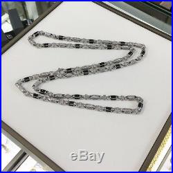 925 Sterling Silver Gents Cubic Link Chain WHITE&BLACK CZ STONES