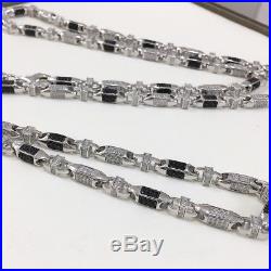 925 Sterling Silver Gents Cubic Link Chain WHITE&BLACK CZ STONES