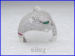 925 Sterling Silver Green Red White CZ Cubic Zirconia Panther Size 8 11.1g Ring