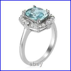 925 Sterling Silver Halo Ring Blue Cubic Zirconia CZ Eternity Ct 3.4 Gift