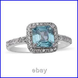 925 Sterling Silver Halo Ring Blue Cubic Zirconia CZ Eternity Gift Ct 3.2