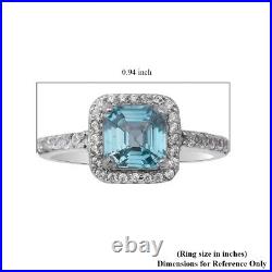 925 Sterling Silver Halo Ring Blue Cubic Zirconia CZ Eternity Gift Ct 3.2