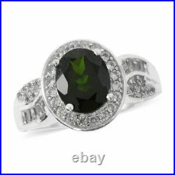 925 Sterling Silver Halo Ring Chrome Diopside Cubic Zirconia Size 6 Ct 5.9 Gifts