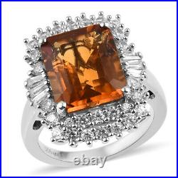 925 Sterling Silver Halo Ring Citrine White Cubic Zirconia CZ Gift Ct 7.2