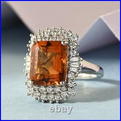 925 Sterling Silver Halo Ring Citrine White Cubic Zirconia CZ Gift Ct 7.2
