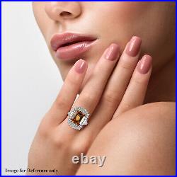 925 Sterling Silver Halo Ring Citrine White Cubic Zirconia CZ Gift Ct 7.2