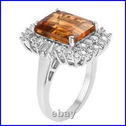 925 Sterling Silver Halo Ring Citrine White Cubic Zirconia CZ Gift Ct 7.2