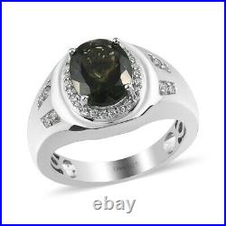 925 Sterling Silver Halo Ring Moldavite Cubic Zirconia CZ Eternity Size 9 Ct 2.5