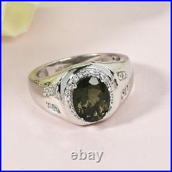 925 Sterling Silver Halo Ring Moldavite Cubic Zirconia CZ Eternity Size 9 Ct 2.5