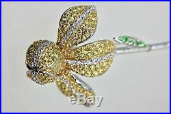 925 Sterling Silver Iris Pin Brooch Floral High Quality Cubic Zirconia Rhodium