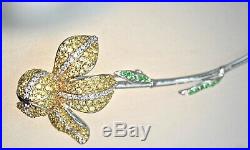 925 Sterling Silver Iris Pin Brooch Floral High Quality Cubic Zirconia Rhodium