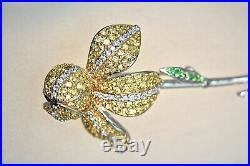 925 Sterling Silver Iris Pin Brooch Floral High Quality Cubic Zirconia Rhodium