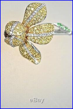 925 Sterling Silver Iris Pin Brooch Floral High Quality Cubic Zirconia Rhodium