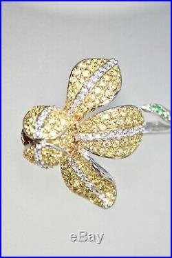 925 Sterling Silver Iris Pin Brooch Floral High Quality Cubic Zirconia Rhodium