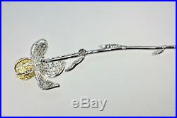 925 Sterling Silver Iris Pin Brooch Floral High Quality Cubic Zirconia Rhodium