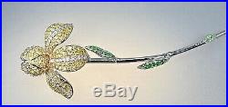 925 Sterling Silver Iris Pin Brooch Floral High Quality Cubic Zirconia Rhodium