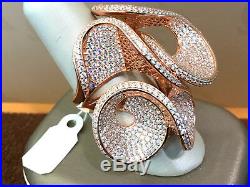 925 Sterling Silver Large Cluster Ring Cubic, 18k Rose gold overlay. Size 7