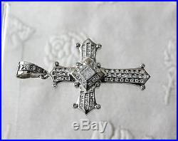 925 Sterling Silver Large Cross Pendant with Clear CZ Cubic Zirconia