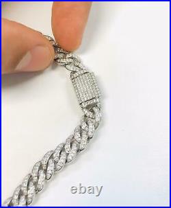 925 Sterling Silver Mens Bracelet Cuban Link With Cubic Zirconia and Box Luck