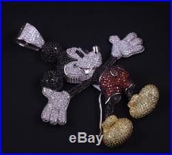 925 Sterling Silver Mickey Mouse Pendant FULL Cubic Zirconia Stones