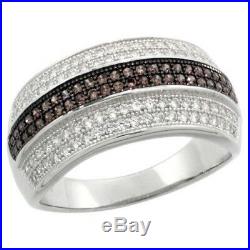 925 Sterling Silver Micro Pave 3-Row Band White & Brown Cubic Zirconia Stones