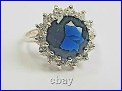 925 Sterling Silver Midnight Blue Sapphire And White Cubic Zirconia Ring Size O