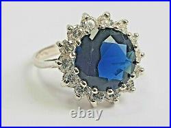 925 Sterling Silver Midnight Blue Sapphire And White Cubic Zirconia Ring Size O