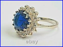 925 Sterling Silver Midnight Blue Sapphire And White Cubic Zirconia Ring Size O