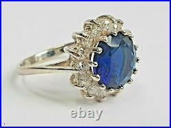 925 Sterling Silver Midnight Blue Sapphire And White Cubic Zirconia Ring Size O