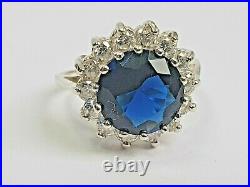 925 Sterling Silver Midnight Blue Sapphire And White Cubic Zirconia Ring Size O