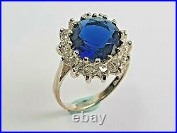 925 Sterling Silver Midnight Blue Sapphire And White Cubic Zirconia Ring Size O