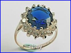 925 Sterling Silver Midnight Blue Sapphire And White Cubic Zirconia Ring Size O