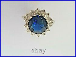 925 Sterling Silver Midnight Blue Sapphire And White Cubic Zirconia Ring Size O