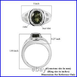 925 Sterling Silver Moldavite Cubic Zirconia CZ Halo Ring Gift Ct 2