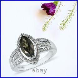 925 Sterling Silver Moldavite Zircon Statement Ring Jewelry Gift for Her Ct 1